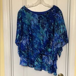 Alex Evenings Blue Asymmetrical Dolman Sleeve Blouse
